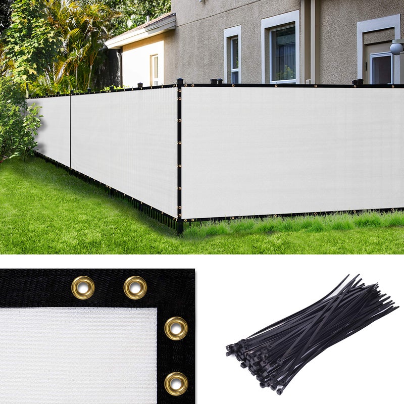 Amgo 5 ' x 10 ' White Fence Privacy Screen, Commercial Standard Heavy Duty Windscreen with Bindings & Grommets, 90% Blockage, Cable Zip Ties Included (We Make Custom Size) - Image 1